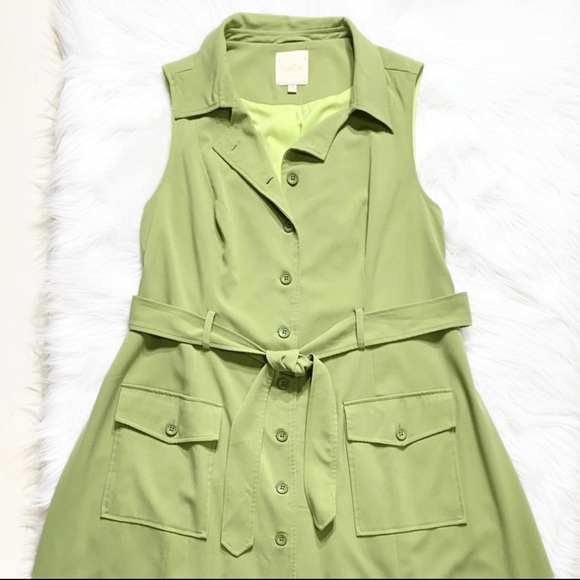 SOLD-Modcloth Buttondown Belted Olive Green Sleeveless Shirtdress - Picture 8 of 12